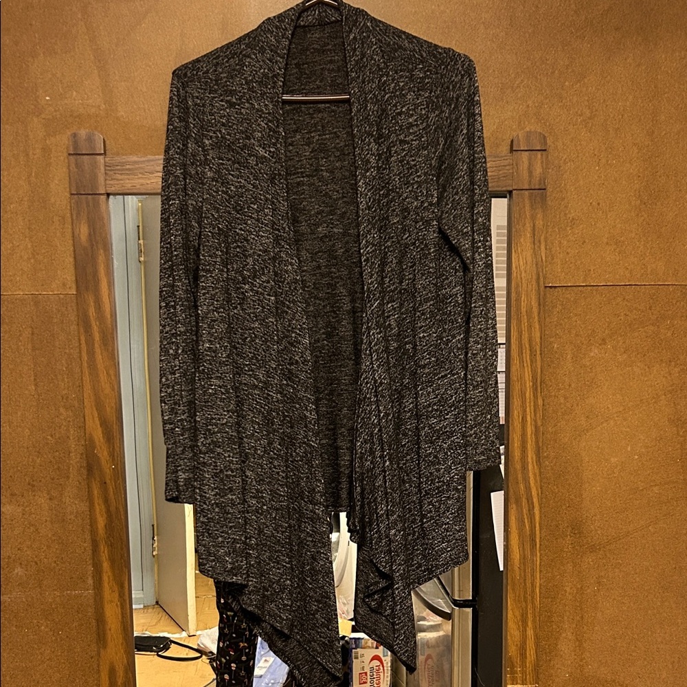 Women's Heather Black Open Front Cardigan Sweater